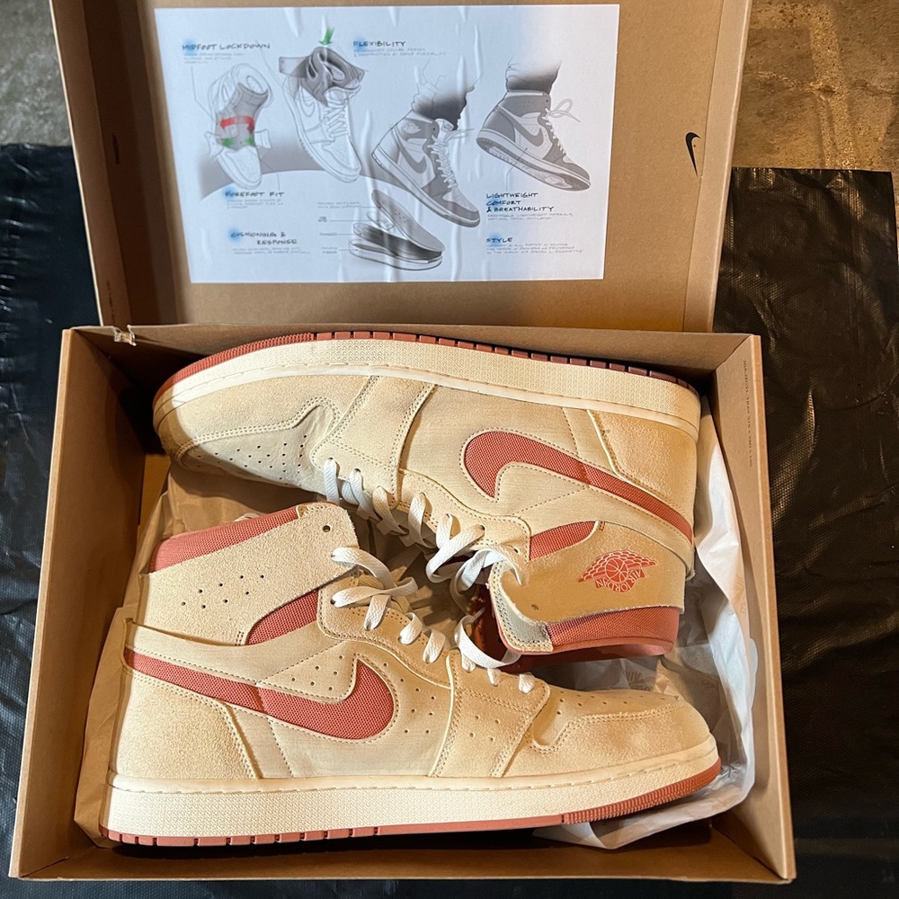 Nike Jordan 1 High-Top Sneakers in Tan and Orange SZ 15